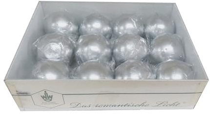 Decpero Kugelkerzen Silber I 12er Set I Ø 45 mm I runde Kerzen