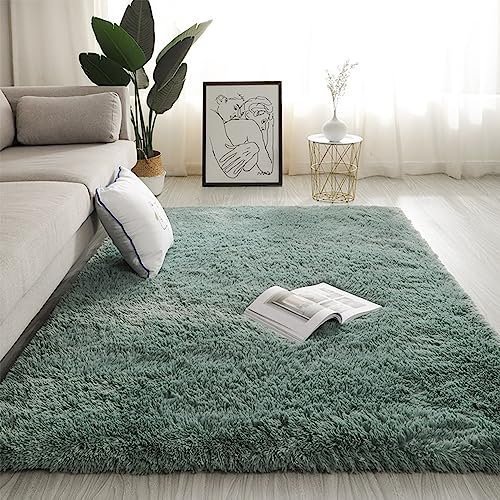 Swsen Teppich Wohnzimmer Waschbar - Shaggy Teppiche Flauschig Anti-Rutsch Unterseite - Moderner Carpet Ultra Weich Hochflor Langflor Teppiche 140 x 200CM, Türkis