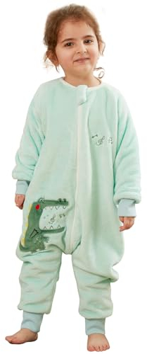 Schlafsack mit Füßen Baby Schlafanzug, Warm Flannel Winterschlafsack Strampler, Winter Schlummersack mit Beinen Ärmeln Pyjamas Kinder Schlafoverall Mädchen Junge Krokodil 110 3-4 Jahre