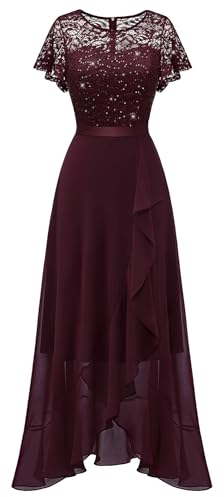 Berylove Kleid Hochzeitsgast Damen Glitzer Kleider Damen Kleider Elegant Festlich Floryday Kleider Cocktailkleid Damen RBLP7051XP Burgundy XXL