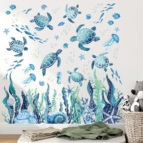 Amimagen Ozean Meeresschildkröte Wandtattoos - Unter dem Meer Meer Thema Seegras Wandaufkleber - Baby Kinderzimmer Kindertagesstätte Bad Wanddekoration Aufkleber