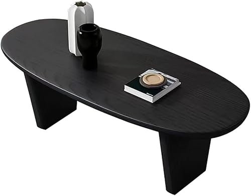 Couchtisch, Wohnzimmer-Sofa-Beistelltisch aus massivem Holz, Kleiner ovaler Kleiner Haushaltstisch Wabi-sabi Wind in Schwarz, auf dem Boden sitzender Esstisch, 80 x 55 x 42 cm