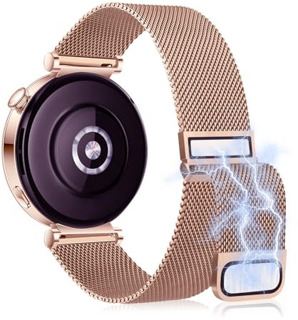 KoGiio 18mm Bracelet Compatible avec Huawei Watch GT 5 41mm/GT4 41mm/Garmin Venu 3S/Forerunner 265S/255S Music/255S/Vivoactive 4S 40mm, Double boucle magnétique，Métal Bracelet Or Rose