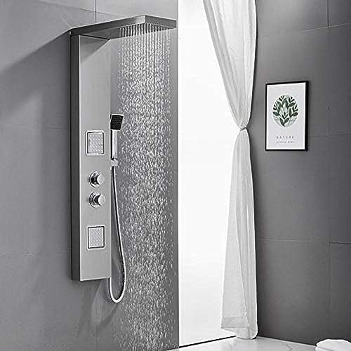 GKPSSURV Duschpaneel aus Edelstahl mit Thermostat, Regenduschkopf-Massageset mit Körperdüsen