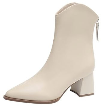 liaddkv Stivaletti da donna con tacco Eleganti, in pelle con cerniera posteriore, con tacchi alti, stivali a punta, stivali da lavoro da donna artista alla caviglia, beige., 43