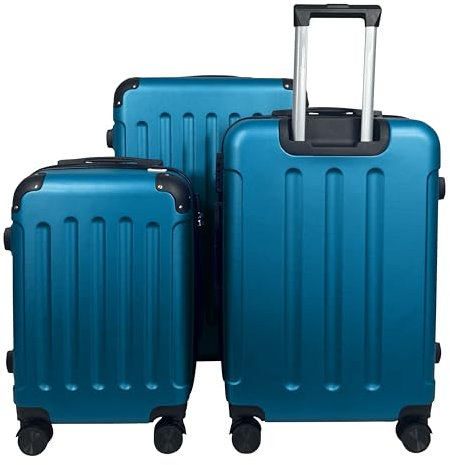 MY TRAVEL BAG Hartschalen-Koffer Reisekoffer ABS Koffer (Handgepäck-Mittel-Groß-Set) 4 Doppel-Rollen Trolley (Meeresblau, 3er Set)