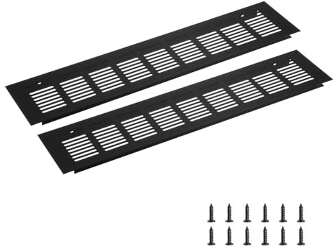 sourcing map Rectangle Ventilation Grille, Aluminum Alloy Mesh Air Vent Cover Louvered Ventilation Cover with Mounting Screws for Cabinet Shoe Closet (400x80mm/16x3, Black)