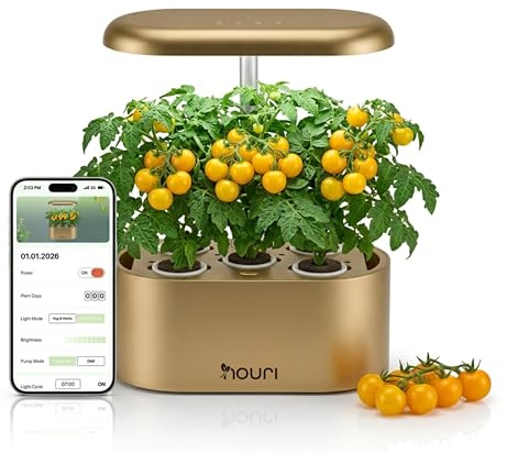 Nouri 5-Pod Smart Garden mit App | mit Alten Tomatensorten | Hydroponic System | Smart Garden für Indoor Garten & Indoor Kräutergarten | LED-Pflanzenlampe | Einfache Bedienung