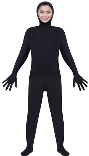 jerbro Ganzkörper Bodysuit Kostüm Offenes Gesicht Overall für Erwachsene Halloween Mottoparty Fasching Cosplay Karneval Verkleiden Party (schwarz, 155-170 cm)
