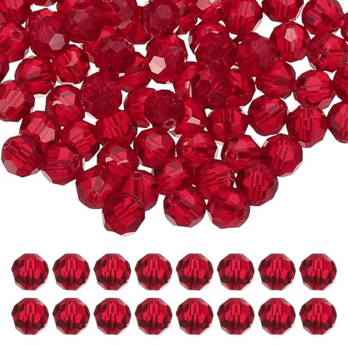 PATIKIL 10mm Round Crystal Beads, 100 Pcs Glass Faceted Ball Beads Loose Spacer Bead for Jewelry Making Bracelet Necklace Earrings Wind Chimes Craft, Red