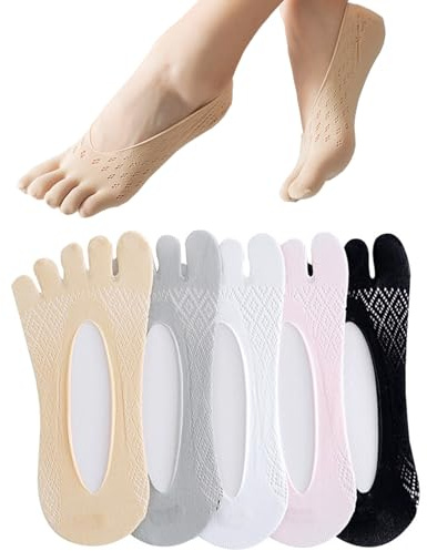 JIEYUCHU 5 Paar Zehensocken, Zehensocken Damen Sneaker Socken, Anti-Rutsch Atmungsaktive Socken, Verhindern Sie Zehenengstand, Einheitsgröße, 5 Farben