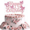 SYKYCTCY 1 Pack Bow Cake Topper Glitter Coquette Happy Birthday Cake Pick Decorations for Girls Women Birthday Theme Baby Shower Kids Party Supplies