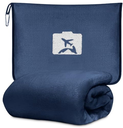Coperta da viaggio per aereo e auto, morbida e calda coperta da viaggio 2 in 1, coperta da aeroplano portatile con custodia per bagagli e clip per zaino, cuscino trasformazione, coperta da viaggio