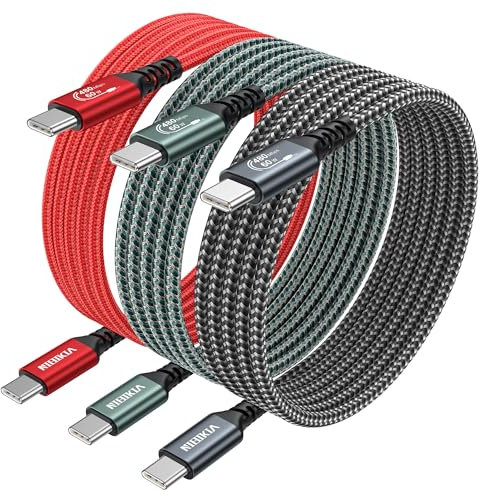 Cable USB C de 60 W [3 unidades 1M] USB C a USB C, cable de carga rápida PD 3.0 para iPhone 15, cable de carga, iPhone 16, Samsung Galaxy S24 S23 S22, iPad Pro/Air