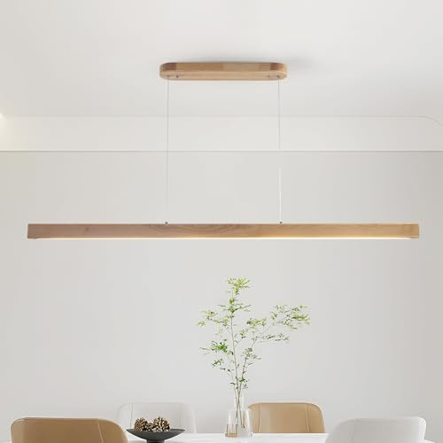 Schindora Pendelleuchte Esstisch Holz Dimmbar Led,115Cm NatüRlich KüChe HäNgelampe Mit Fernbedienung,Höheneinstellbar,36W Moderne Wohnzimmer Lampe Esszimmerlampe FüR Schlafzimmer Esszimmer BüRo