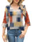 iWoo Womens Tops 3/4 Length Sleeve Tops for Women UK Ladies Blouses V Neck Pleated Tunic Shirts Curved Hem(Colorful Plaid,M)