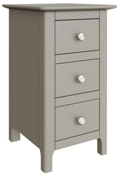 FWStyle Palma Grey 3-Drawer Slim Bedside Chest – Fully Assembled Narrow Nightstand with Smooth-Glide Drawers & Brushed Metal Handles – Compact Bedroom Storage Unit