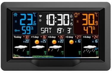 Digital Weather Clock, with Colork Displayindoor And Outdoor Thermometer, Humidity, Alarm Clock, Wireless Weather Station for Garden, Office and Home