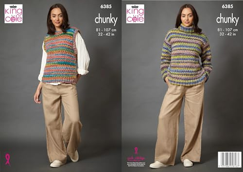 King Cole Chunky Knitting Pattern Pamphlet - 6385 Ladies Tank Top & Sweater (2 Designs)