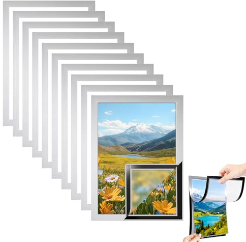 10 Stück A4 Magnetrahmen Selbstklebend Magnetrahmen Info-Rahmen Selbstklebend Aufklappbarer mit Magnetverschluss für Anzeigen Hinweise Dokumente DIN A4 Format 32.5 x 24 cm Silber