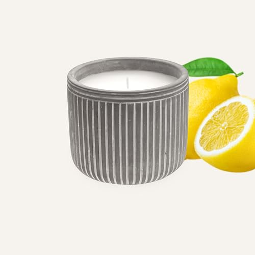 Citronella Outdoor-Kerze im eleganten Steingefäß | bis zu 30h Brenndauer | frischer Zitronenduft | ca. Ø 12 x 10 cm