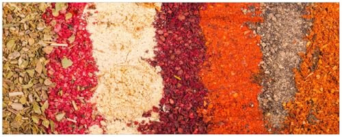 Wallario Küchenrückwand selbstklebend 115 x 50 cm, Motiv: Bunte Gewürze in Streifen - Chili, Curry usw. | Spritzschutz abwischbar & pflegeleicht