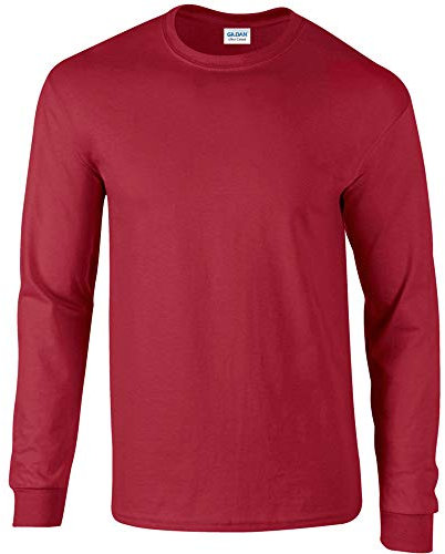 Gildan Mens Plain Crew Neck Ultra Cotton Long Sleeve T-Shirt (L) (Cardinal)