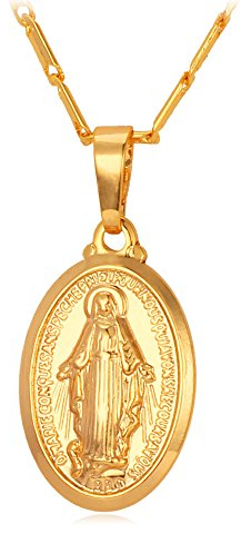 U7 Damen Maria Kette Heiliger Patron Halskette mit Jungfrau Maria Anhänger Messing Wundertätige Amulett Medaille Oval Anhänger mit Jungfrau Maria Kette Christlich Kettenanhänger Modeschmuck für Oma