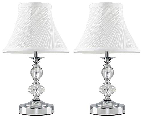 MiniSun | Modern Polished Chrome and Glass Touch Table Lamps with Pleated White Shades | Table Lamps, Home Décor & Improvement Essential | Set of 2 | Includes 5W LED Bulbs [3000K Warm White]