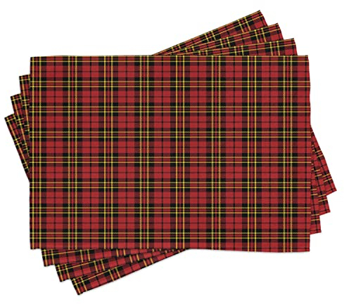 ABAKUHAUS Kariert Platzmatten, Old Celtic britischen, Waschbare Stoff Esszimmer Küche Tischdekorations Digitaldruck, Schwarz Gelb