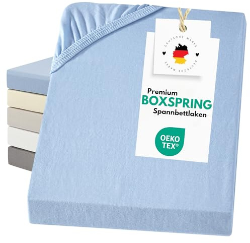 Carpe Sonno Spannbettlaken 90-100x200 cm – Hellblau, Boxspring & Wasserbett | Jersey Bettlaken für Wasserbett & Boxspringbett bis 50 cm Steghöhe | 100 % Baumwolle, kochfest & bügelfrei