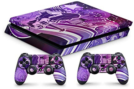 Design Aufkleber Skin Schutzfolie kompatibel mit Playstation 4 PS4 Slim + 2 Controller Skins Guitar Man