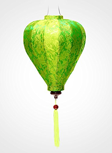 Asiatische Laterne aus Seide, Grün, M Ø33 cm – Traditionelle Hoi an Lampion aus Stoff, Bambus und Holz, handgefertigt – Handwerk und Dekoration von Vietnam, (M25-V)