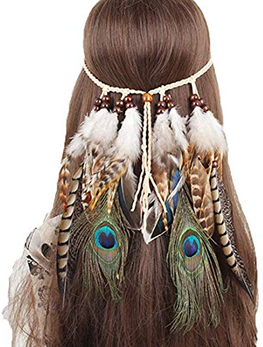 Stirnband Feder Indianer Haarschmuck Boho Kopfschmuck Party Hochzeit Haarband mit Perlen Fotografie Karneval Kostüm Halloween Kopfbedeckung für Strand Maskerade Fastnacht Festival