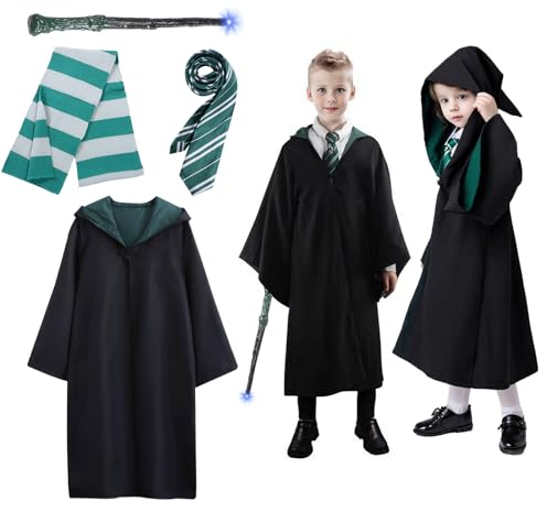 Amycute Costume Magicien, Déguisement Cosplay Sorcier, Magique Cape avec Cravate, écharpe Unisexe Uniforme Collège Robe de Magicien pour Halloween Carnaval Costumé (155)