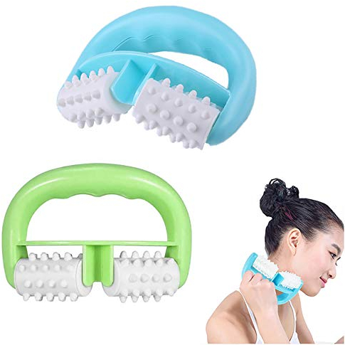 2 Stück Massageroller mit D-förmigem Griff,Anti Cellulite Roller,Gegen Cellulite und Hautproblemen für Anti Cellulite,Anti-Aging,Glattes Hautbild.Muskeln/Massager/Roller/Fat Blasting(Blau und Grün)