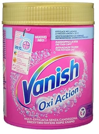 Vanish Oxi Action Multipower Pulver rosa Fleckenentferner für farbige Kleidungsstücke, 1 Packung mit 500 g Wäscheentferner, Additiv für Waschmaschine, ohne Bleichen