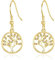 Boucles d'oreilles pendantes en forme d'arbre de vie en plaqué or avec cristaux provenant d'Autriche