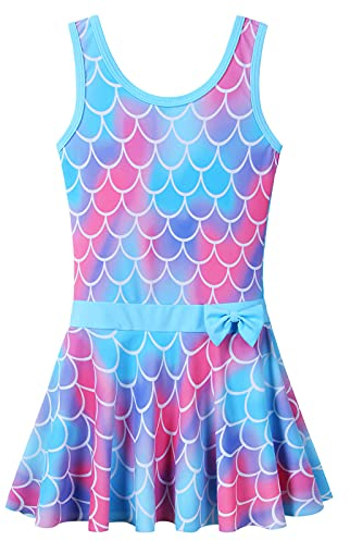 ZNYUNE Mädchen Einteiler uv Badebekleidung uv Kleidung Kinder bade Shirt mädchen S363 ScaleBlue 128/134