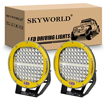 SKYWORLD 2Pcs Scheinwerfer LED Arbeitsscheinwerfer 12V, 9 Zoll 23cm 294W Spot Strahler Gelb Auto Runde LED Arbeitslicht Offroad Beleuchtung für SUV ATV Traktor LKW 4x4 6000K Weiße Nebelscheinwerfer