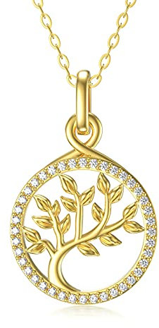 SISGEM 9 ct Gold Tree of Life Necklace, Solid Yellow Gold Family Tree Chain Necklace with Infinity Pendant, for Women Girls Ladies Mum Sisters, 46cm