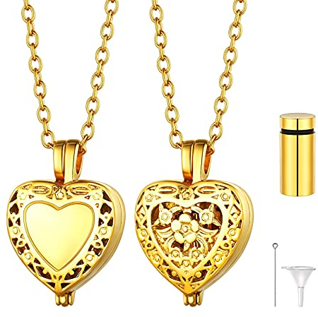 U7 Ashes Jewellery Men Gold Heart Locket Ash Pendant Vial Necklace For Women Stainless Steel Cremation Necklaces