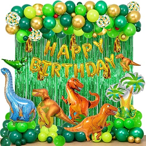 YinQin 143 Stück Geburtstag Dinosaurier Ballon Dekoration mit Füllpumpe, Dino Geburtstagsballon Dinosaurier Geburtstags Luftballons Dino Grüner Wald Geburtstagsdeko Ballon Geburtstag Deko für Kinder