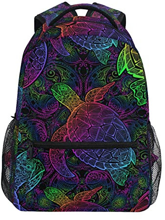 JUMPBEAR Beautiful Psychedelic Boho Mandala Sea Turtle Travel Backpack Laptop Middle School Students Canvas Kids Bookbag Business Waterproof Shoulder Daypack for Womens Mens Boys Gi