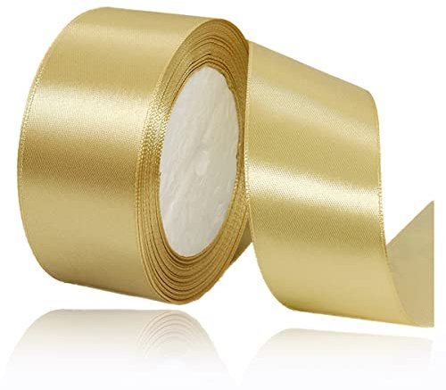 Cinta dorada de 1-1/2 pulgadas x 25 yardas, cintas de tela de satén para manualidades, árboles de Navidad, fabricación de lazos para el pelo, envoltura de regalos, coronas, ramos de flores