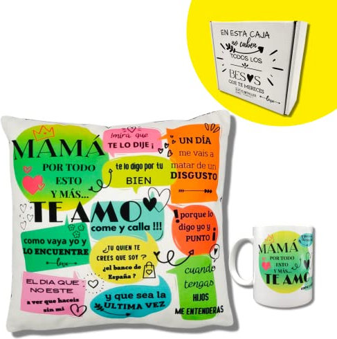 ETKR - Regalo Dia de la Madre - Cojines Sofa con Relleno Incluido y Taza Dia de la Madre - Cojines Grandes Originales - Almohada para Sofa Decorativa - Regalo para madre - Cojin Sofa (Blanco)