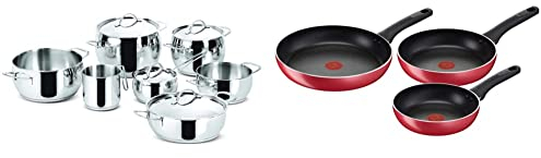 Lagostina Euforia Batterie de Cuisine pour Induction, Gaz et Four en Acier Inoxydable 18/10, 11 Pièces & Cucina Mediterranea Set de poêles anti-adhésives, aluminium