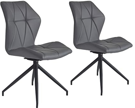 byLIVING Esszimmerstuhl 2er Set IMKE/Kunstleder/Gestell Metall schwarz/Sitzschale 360° drehbar/Esszimmerstuhl/Diamanten-Steppung/B 52, H 90,5, T 62 cm (Grau)