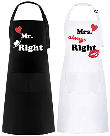 2 Stück Paare Schürzen, Mr & Mrs-Geschenke, Personalisiertes Schürzen für Sie und Ihn, Wasserdichte Weiße und Schwarze Schürzen als Geschenk für Hochzeit, Verlobung, Jubiläum, Valentinstag (Kuss)