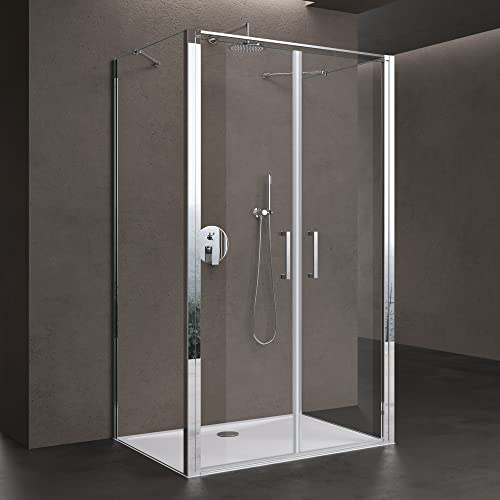 doporro Duschkabine U-Form 90x100x90cm Duschabtrennung in chrom zwei Drehtüren inkl. Duschtasse ESG-Sicherheitsglas Klarglas mit Nano-Beschichtung Ravenna66UK